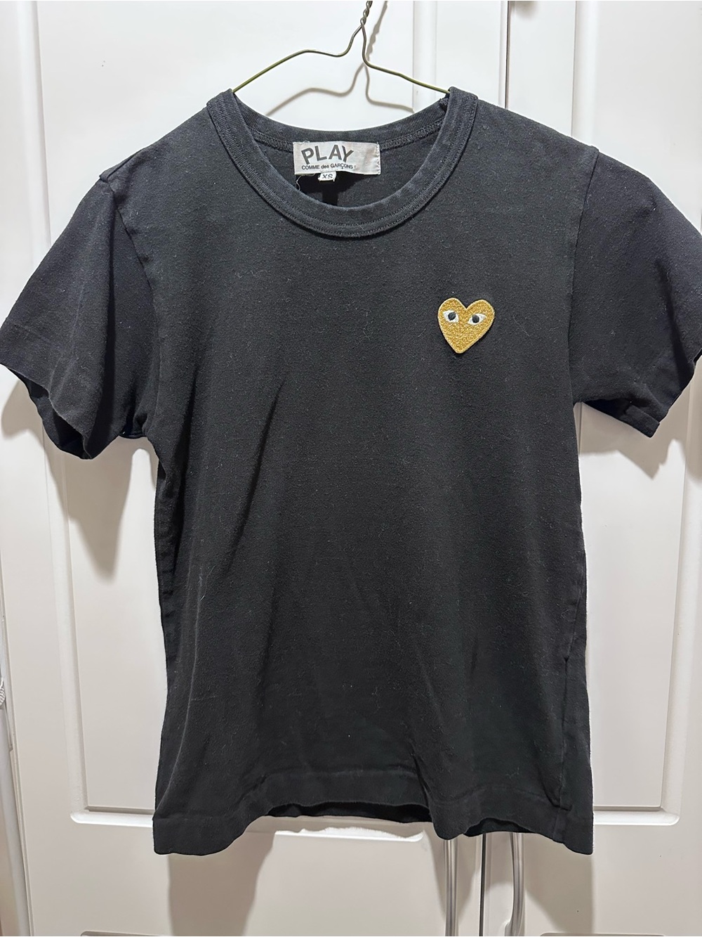Comme des Garcons PLAY black baby tee with gold heart logo made in Japan